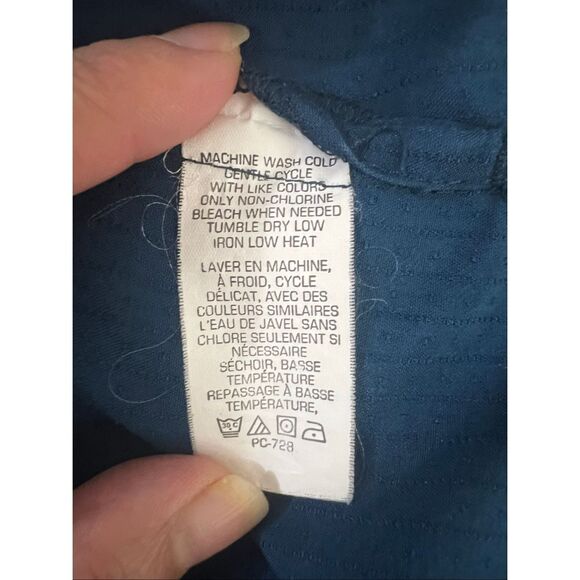 Van Heusen Studio Slim Fit Green Blue Button-Down Shirt Men Size XL Short Sleeve - Picture 10 of 11